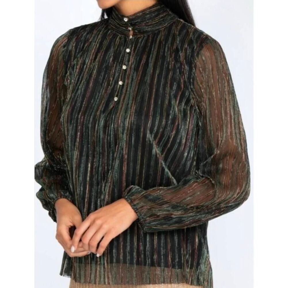 Johnny Was Jade Forever Young Sheer Metallic Black Whimsigoth Blouse Size M